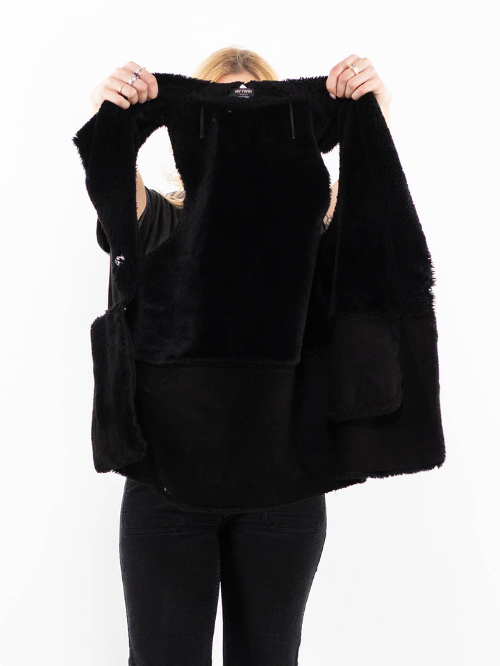 Vintage 00's Women Faux Sheepskin Vest in BlackA0235