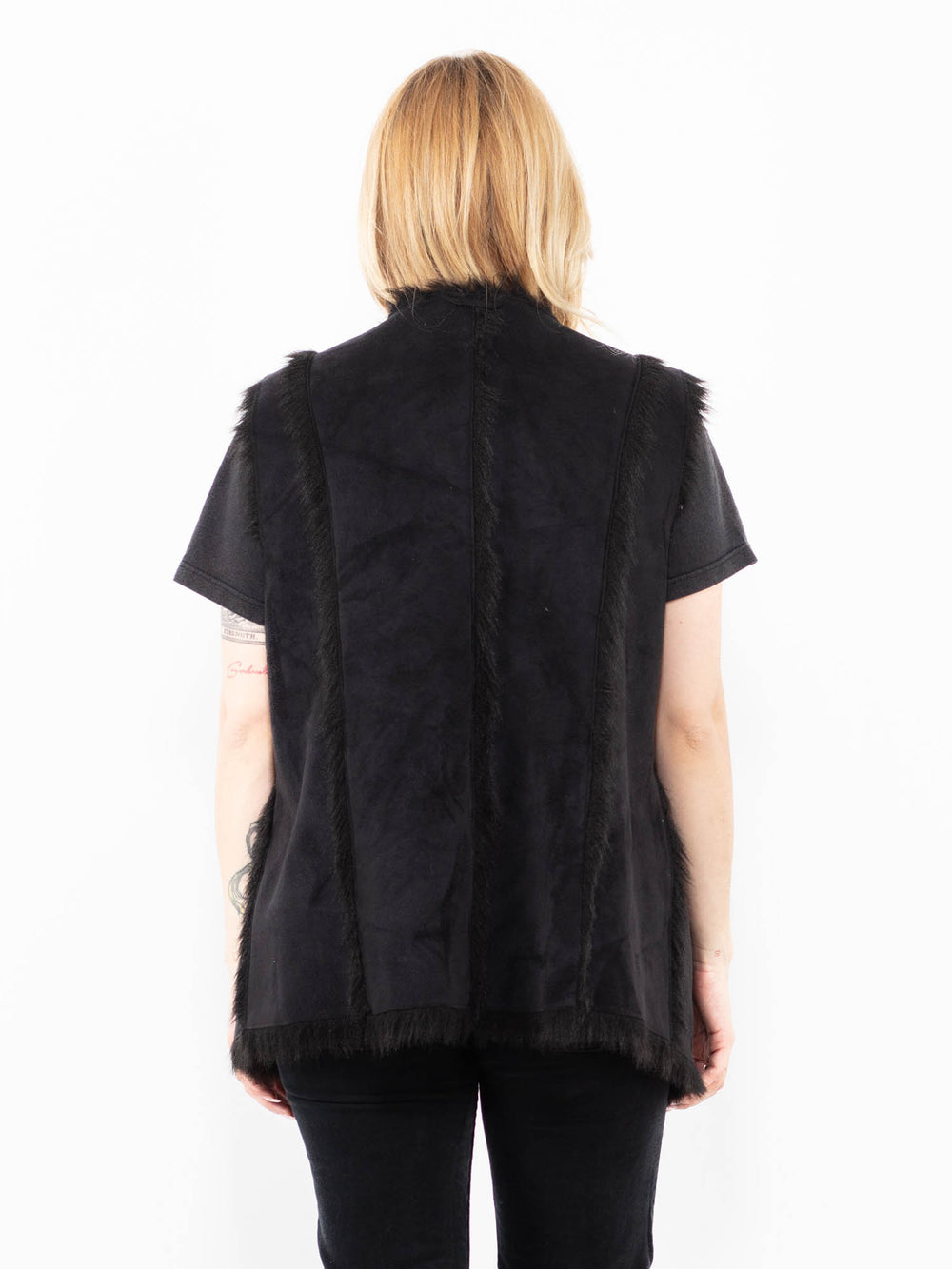 Vintage 00's Women Faux Sheepskin Vest in BlackA0237