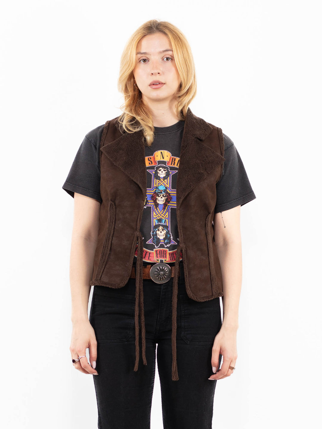 Vintage 00's Women Faux Sheepskin in BrownA0238