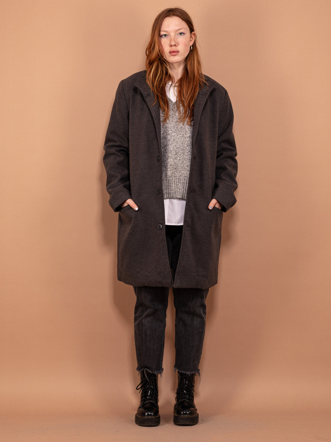 Vintage 00's Women Faux Wool Coat in Gray - NorthernGrip