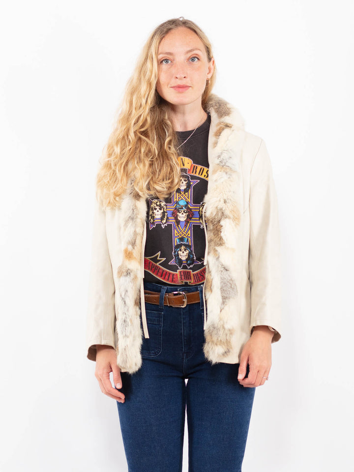 Vintage 90's Women Leather Jacket in WhiteA0345