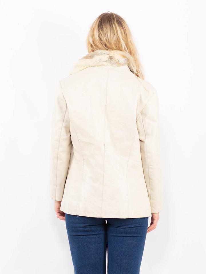 Vintage 90's Women Leather Jacket in WhiteA0345