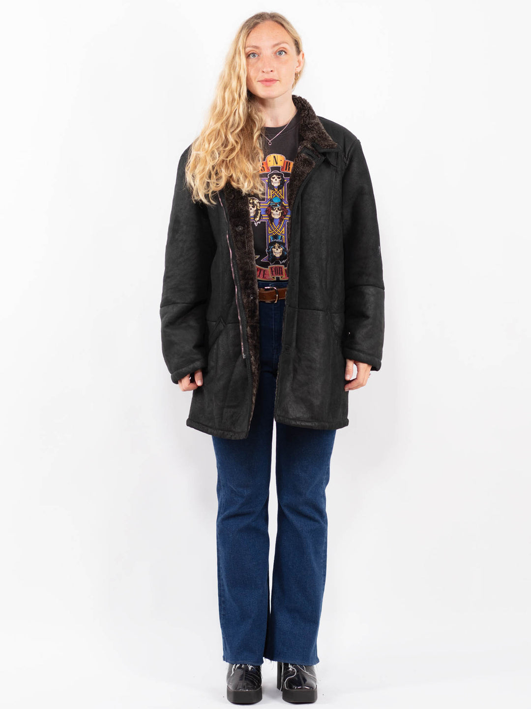 Vintage 00's Women Sheepskin Coat in BlackA0349