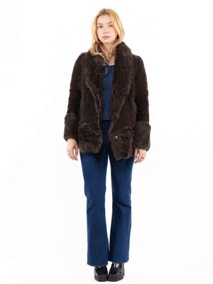 Vintage 00's Women Sheepskin Shearling Coat in BrownA0127