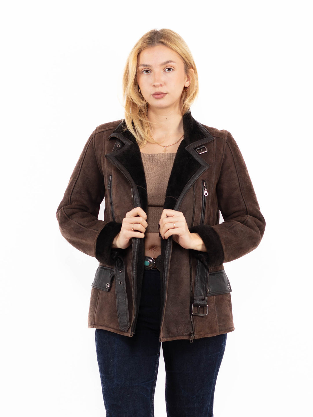 Vintage 00's Women Sheepskin Jacket in Brown