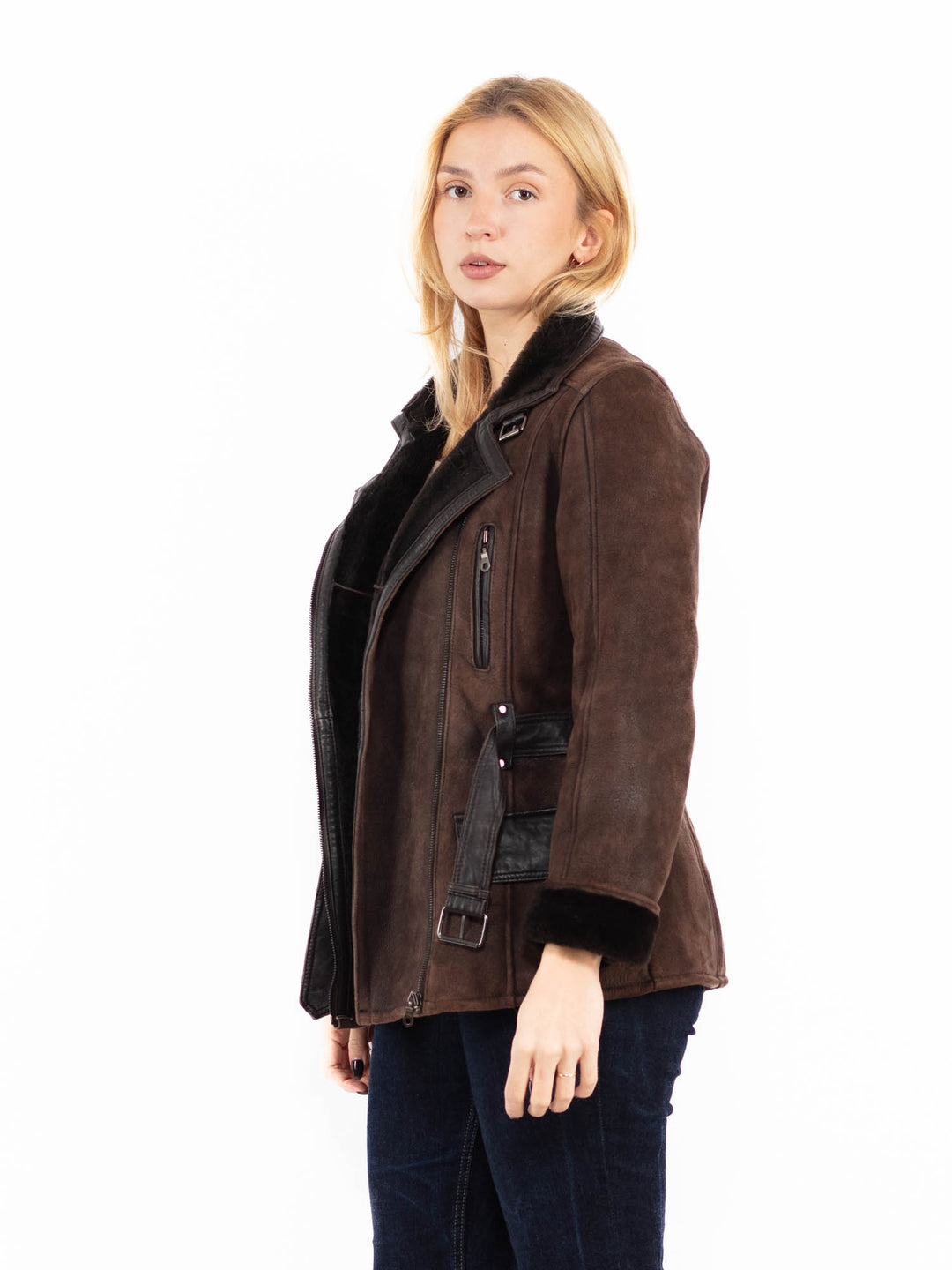 Vintage 00's Women Sheepskin Jacket in Brown