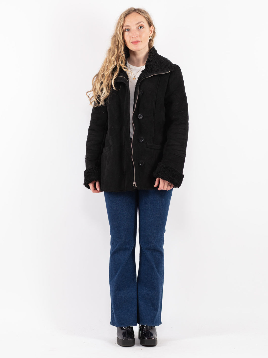 Vintage 00's Women Sherpa Jacket in Black