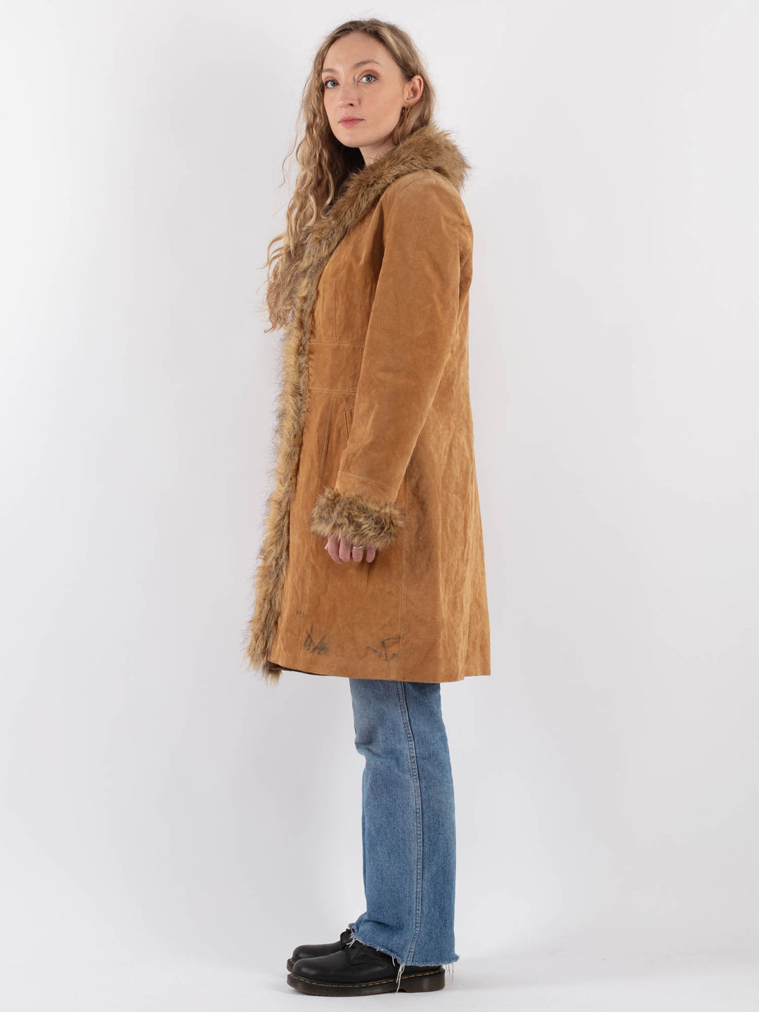 Vintage 00's Women Suede Sherpa Coat in BeigeV9316