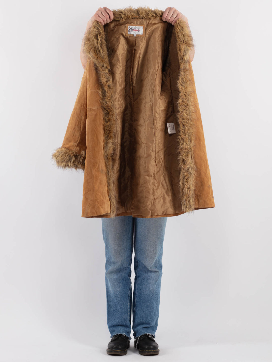 Vintage 00's Women Suede Sherpa Coat in BeigeV9316