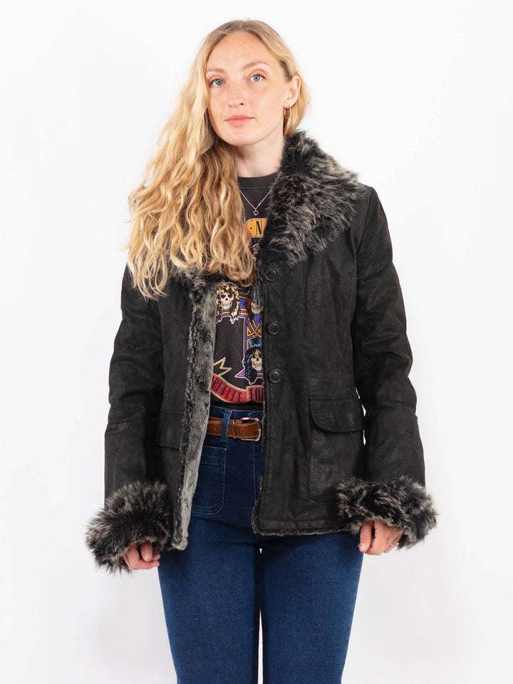 Vintage 00's Women Suede Sherpa Jacket in BlackA0444