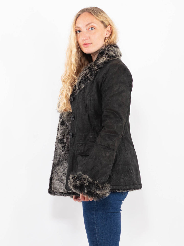 Vintage 00's Women Suede Sherpa Jacket in BlackA0444