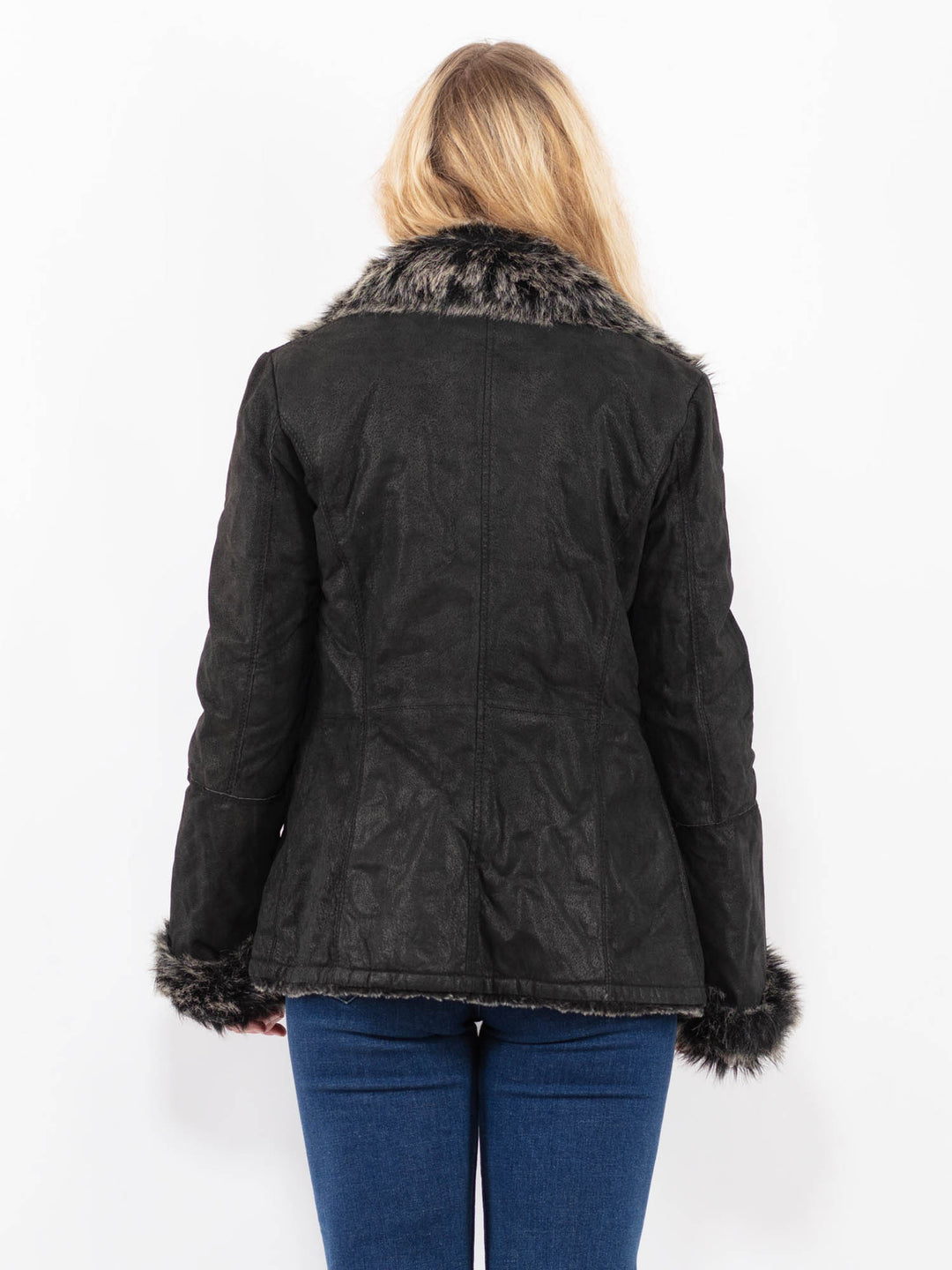 Vintage 00's Women Suede Sherpa Jacket in BlackA0444