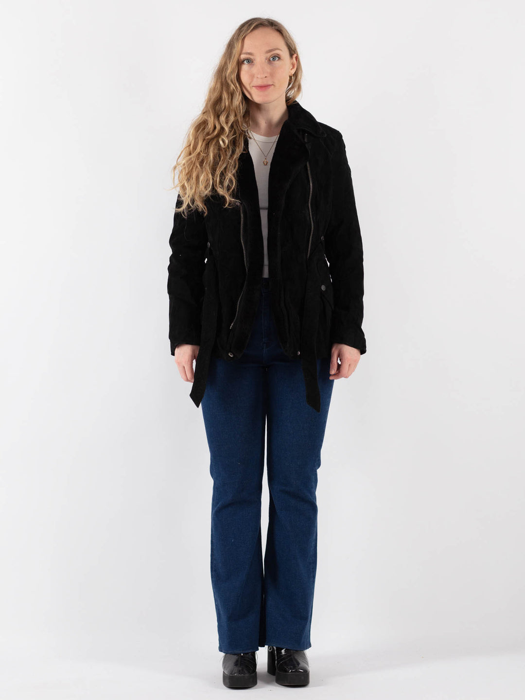 Vintage 00's Women Suede Jacket in Black V9411