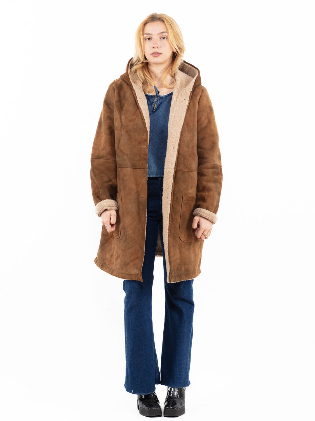 Vintage 00's Women Suede Sherpa Coat in BrownA0065
