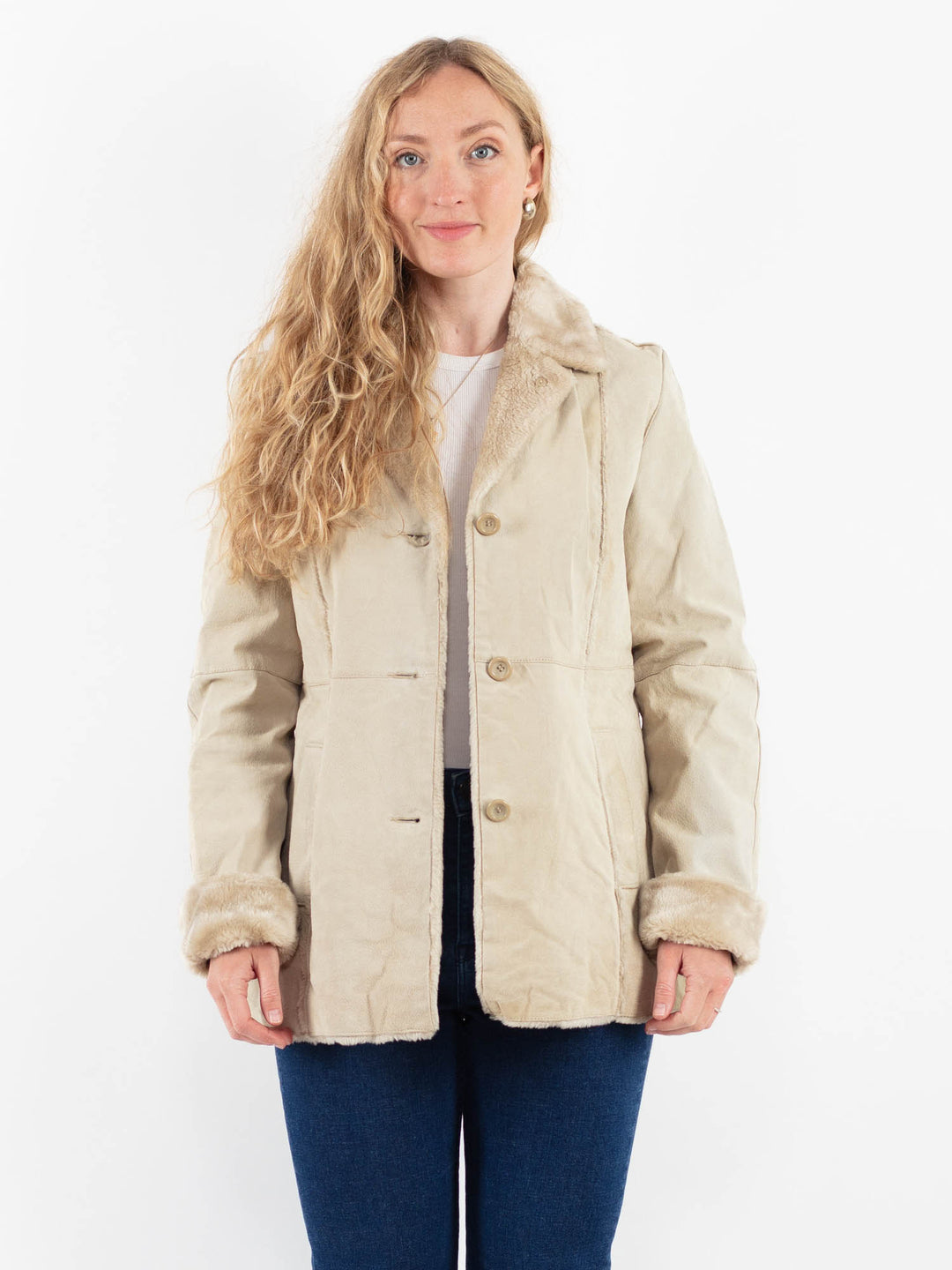 Vintage 00's Women Suede Sherpa Coat in BeigeV9900