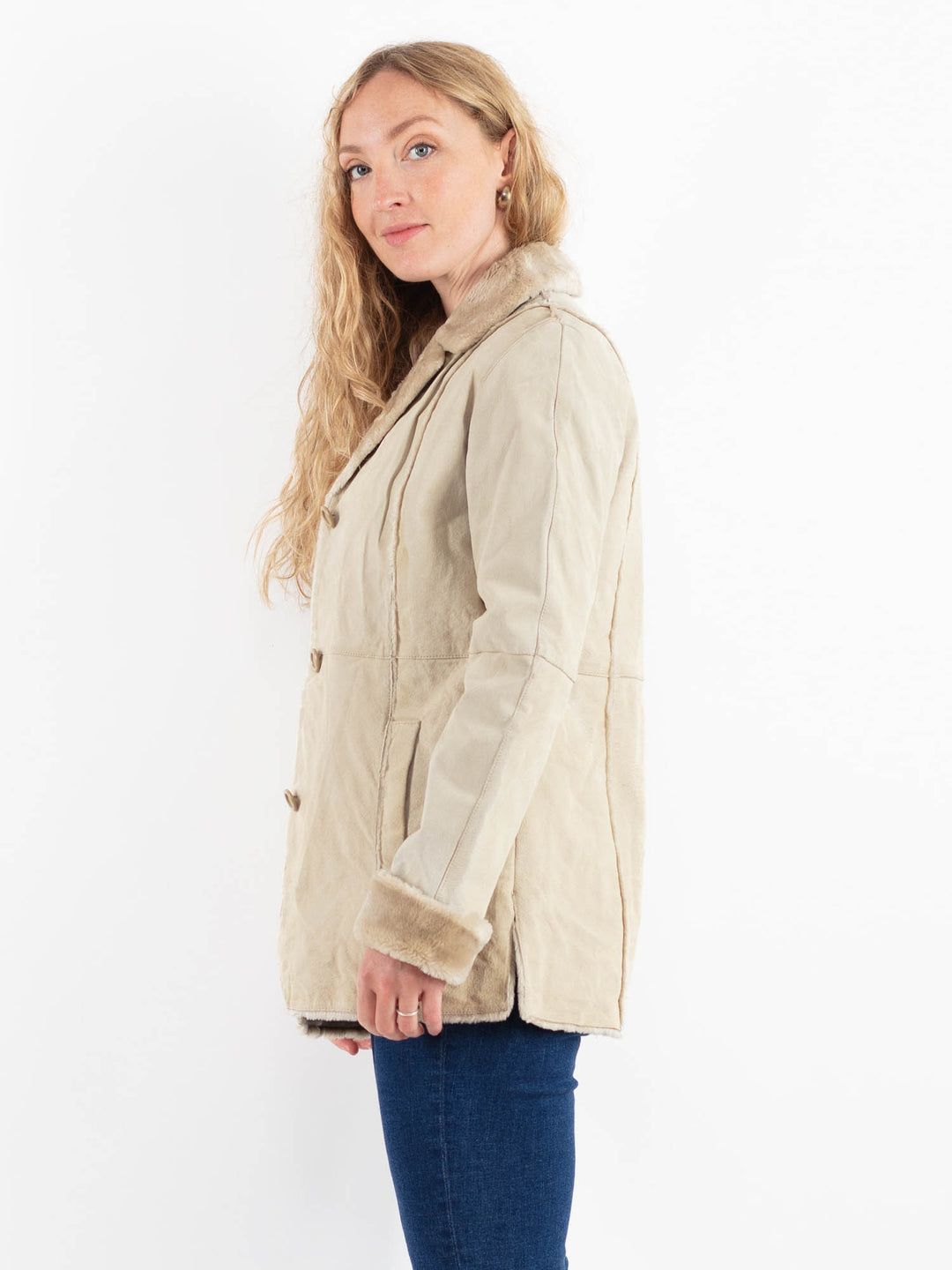 Vintage 00's Women Suede Sherpa Coat in BeigeV9900