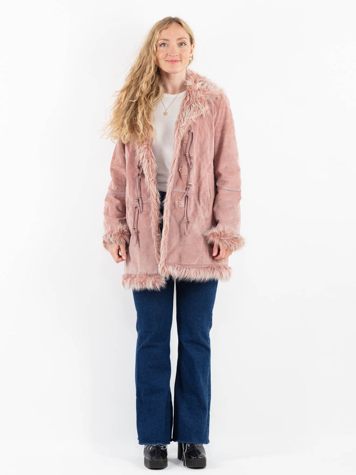 Vintage 90's Women Suede Sherpa Coat in PinkV9929