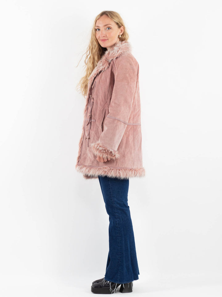 Vintage 90's Women Suede Sherpa Coat in PinkV9929