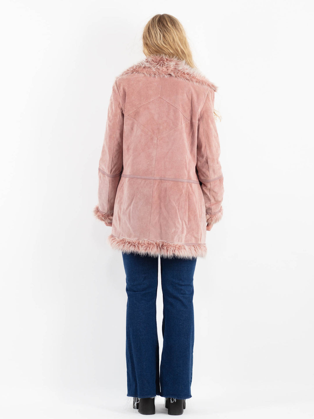 Vintage 90's Women Suede Sherpa Coat in PinkV9929