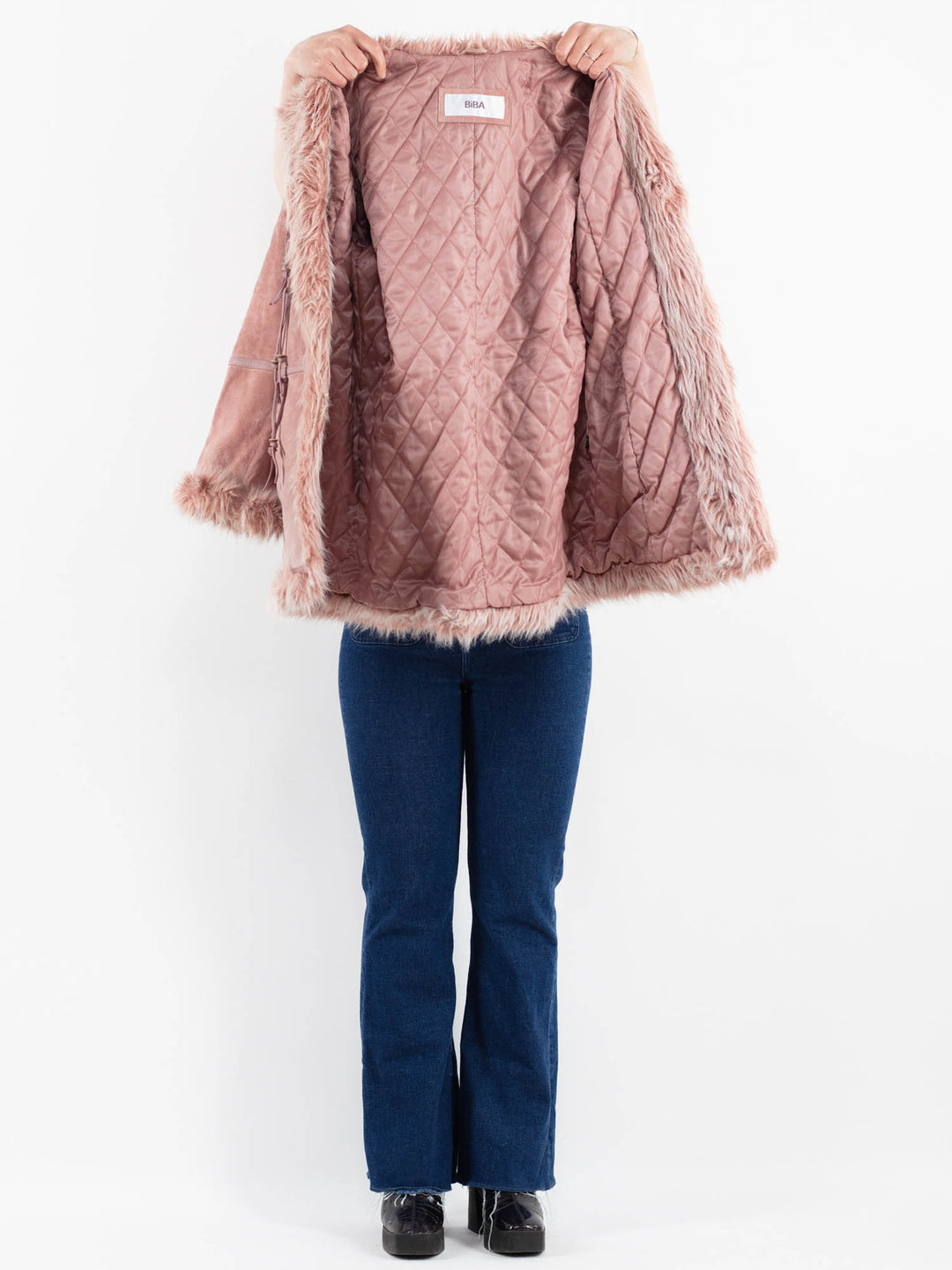 Vintage 90's Women Suede Sherpa Coat in PinkV9929