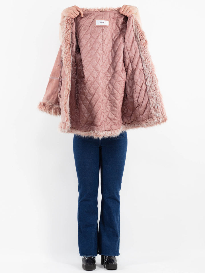 Vintage 90's Women Suede Sherpa Coat in PinkV9929