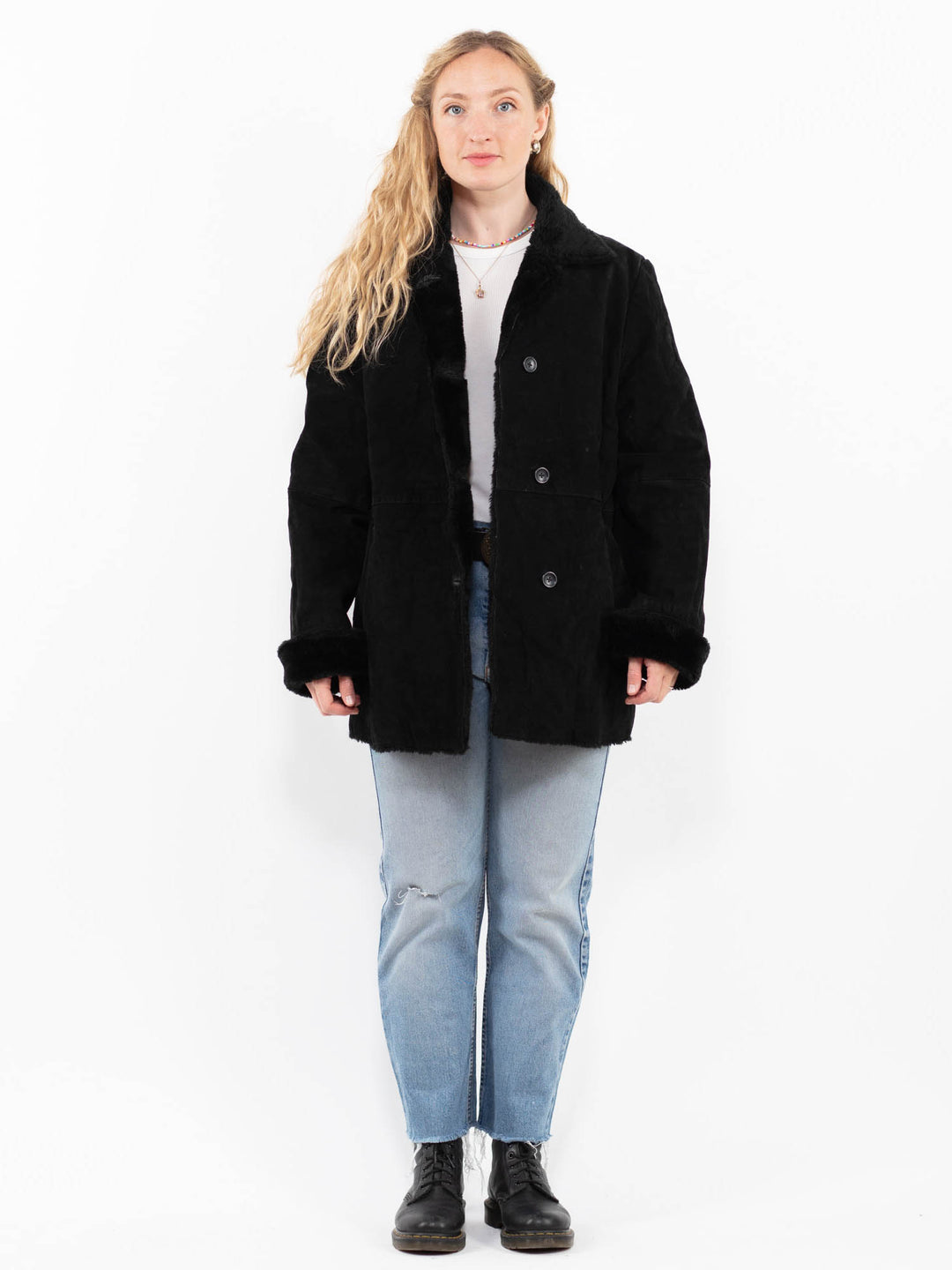 Vintage 00's Women Suede Sherpa Coat in BlackA0333