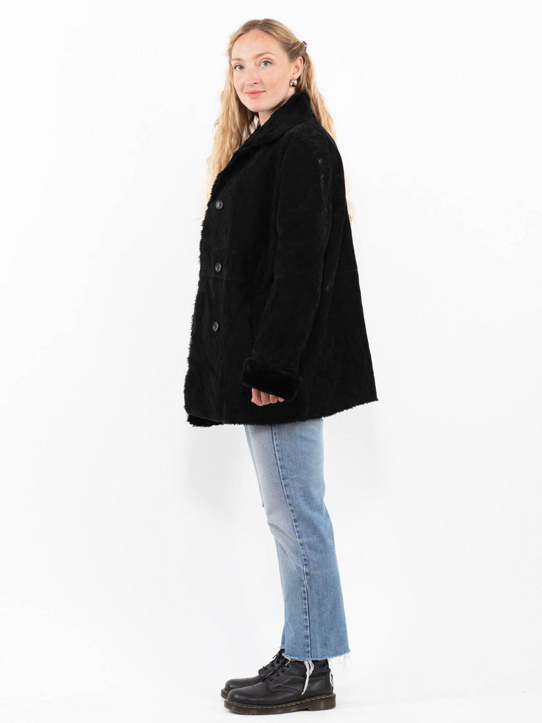 Vintage 00's Women Suede Sherpa Coat in BlackA0333