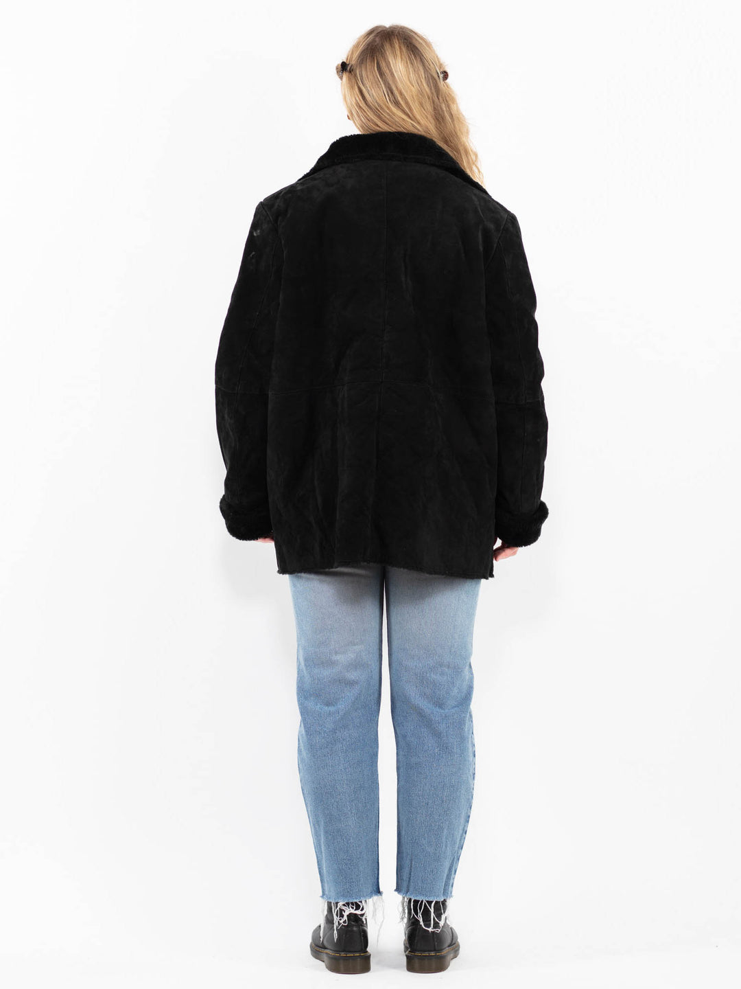Vintage 00's Women Suede Sherpa Coat in BlackA0333