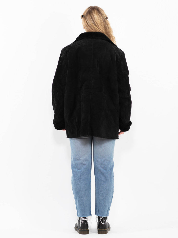 Vintage 00's Women Suede Sherpa Coat in BlackA0333