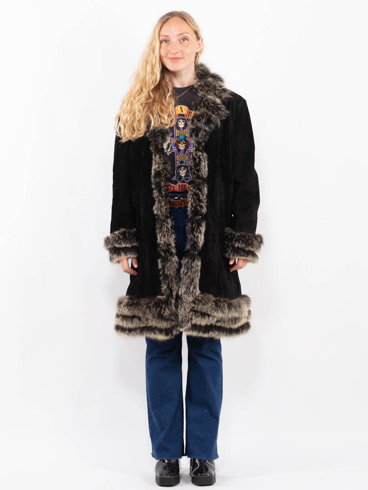 Vintage 00's Women Suede Sherpa Coat in BlackA0473