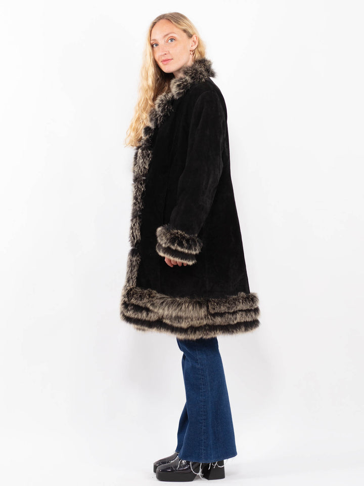 Vintage 00's Women Suede Sherpa Coat in BlackA0473
