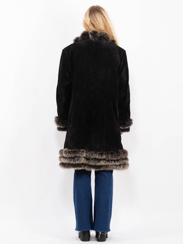 Vintage 00's Women Suede Sherpa Coat in BlackA0473