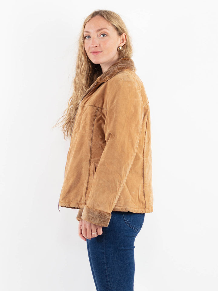 Vintage 00's Women Suede Sherpa Jacket in BeigeV9926