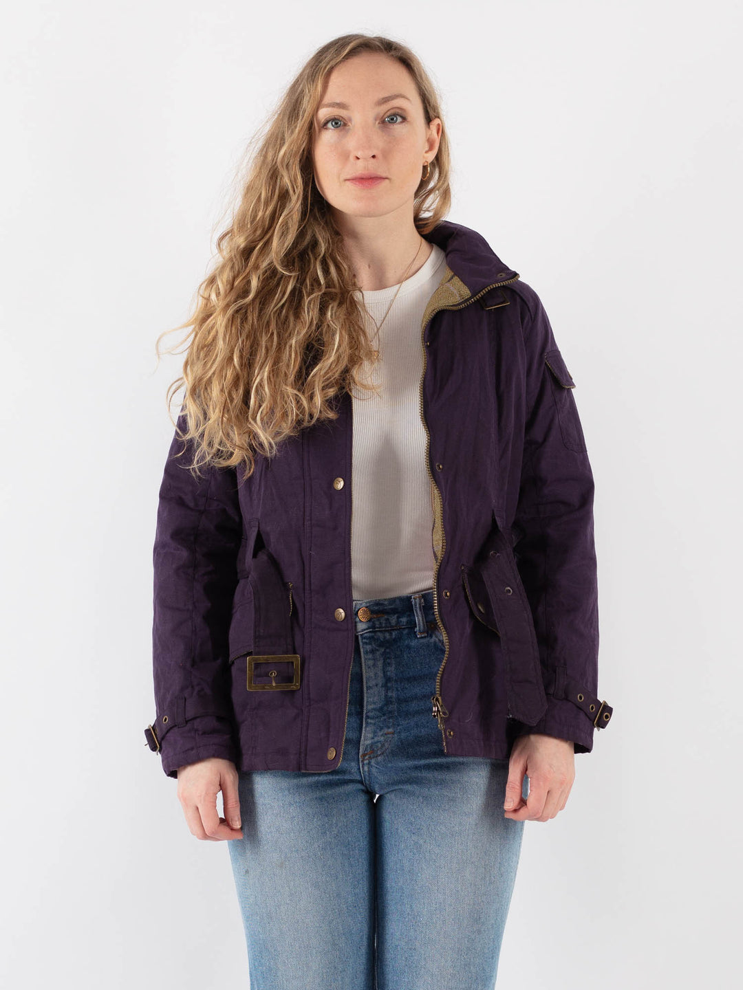 Vintage 00's Women Waxed Cotton Jacket in Purple V9393