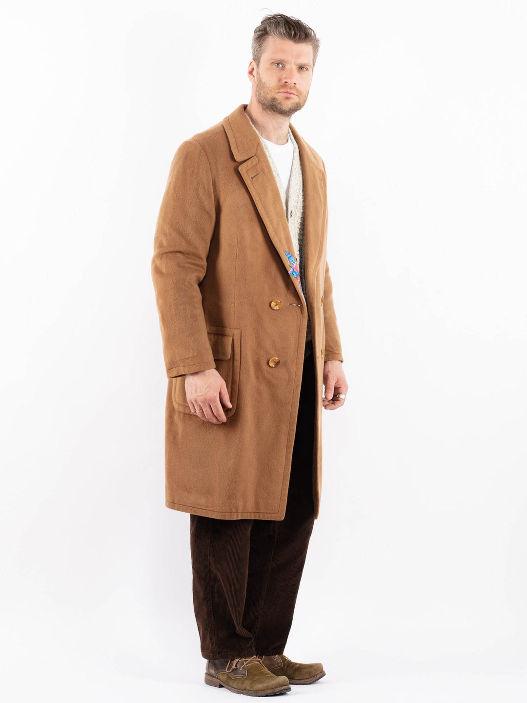 Vintage 60's Men Wool Blend Coat in BeigeZ1630