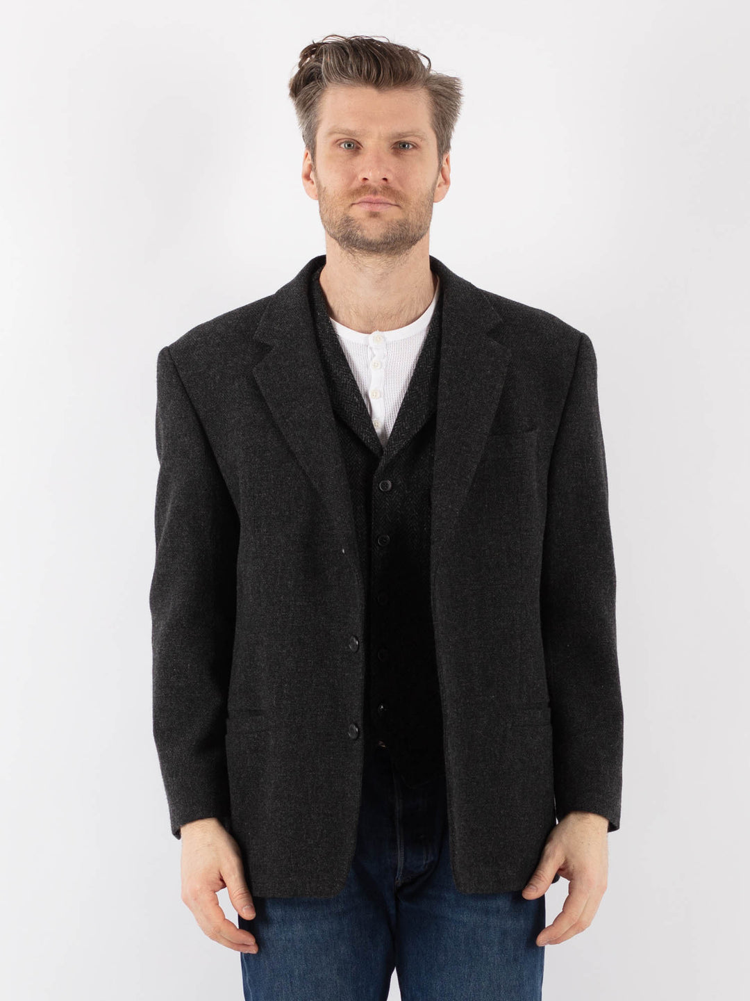 Vintage 70's Men Wool Blazer Jacket in GrayZ1192