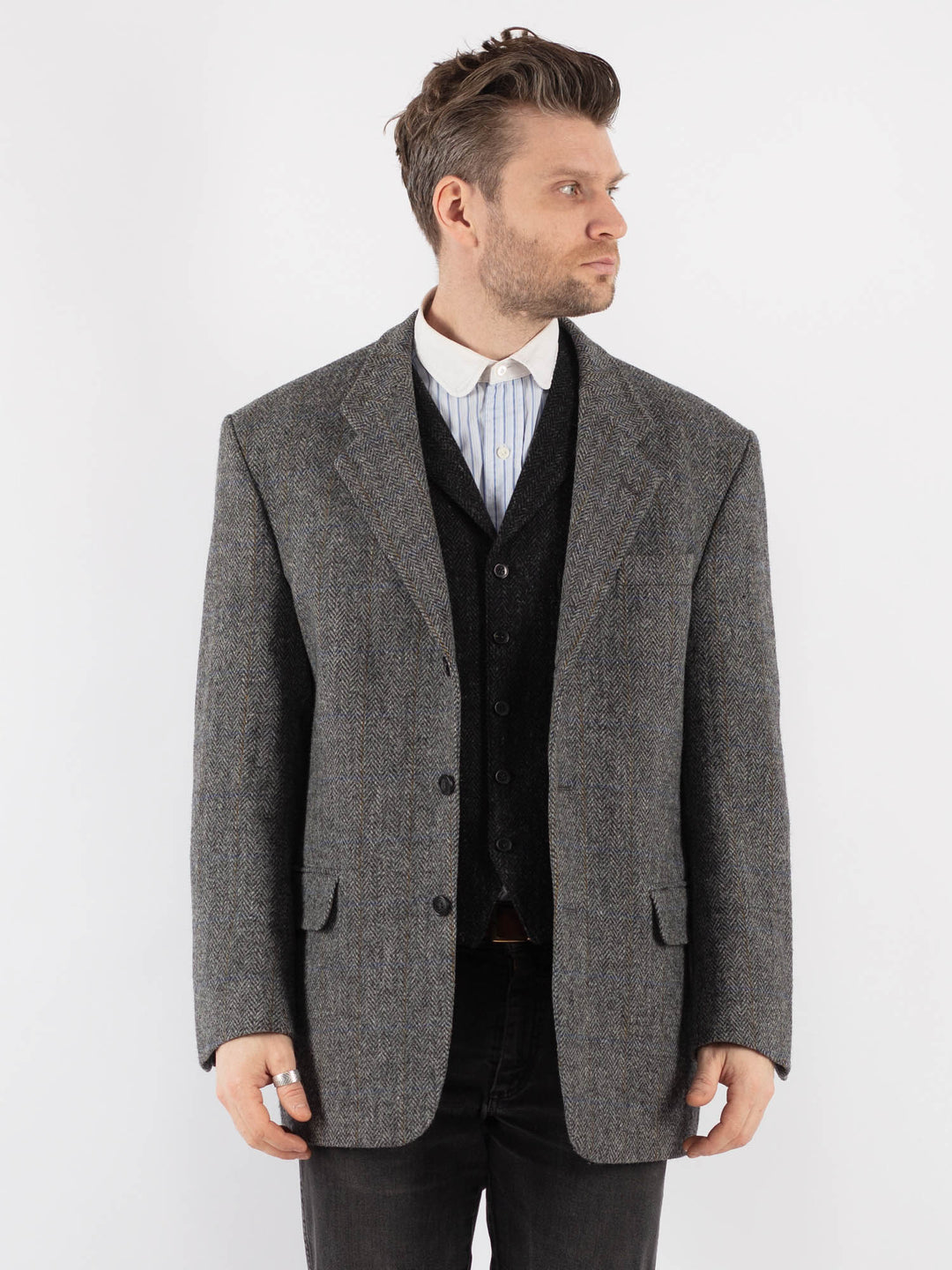 Vintage 70's Men Harris Tweed Jacket in GrayZ173