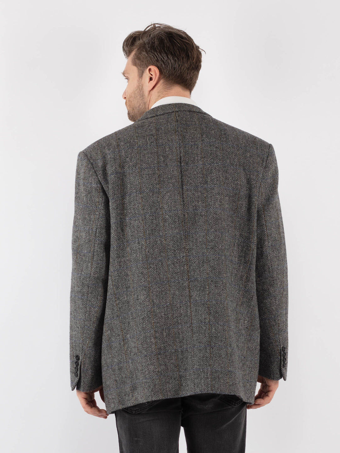 Vintage 70's Men Harris Tweed Jacket in GrayZ173