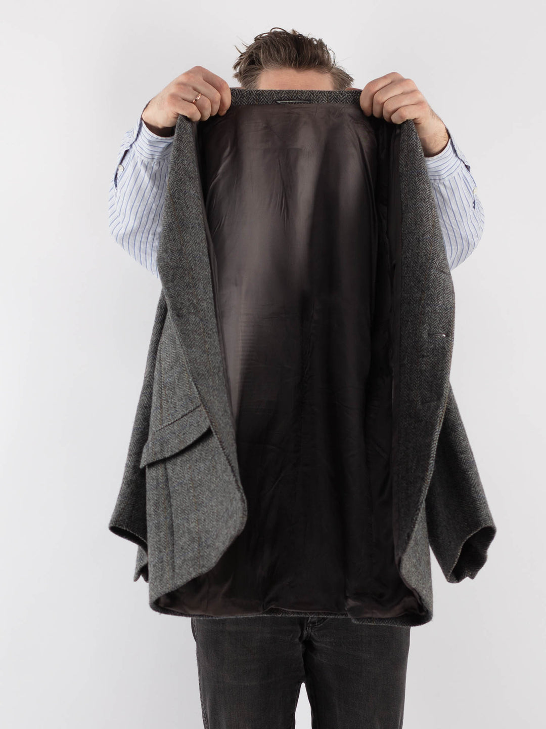 Vintage 70's Men Harris Tweed Jacket in GrayZ173