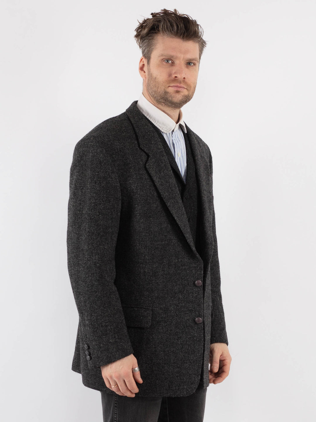 Vintage 70's Men Harris Tweed Jacket in GrayZ724