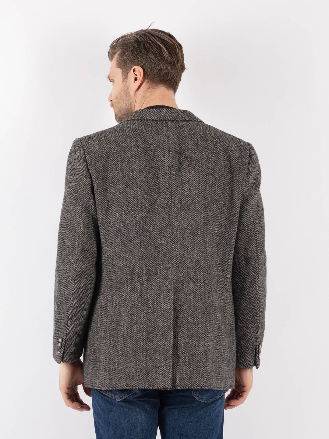 Vintage 70's Men Harris Wool Jacket in GrayZ1196