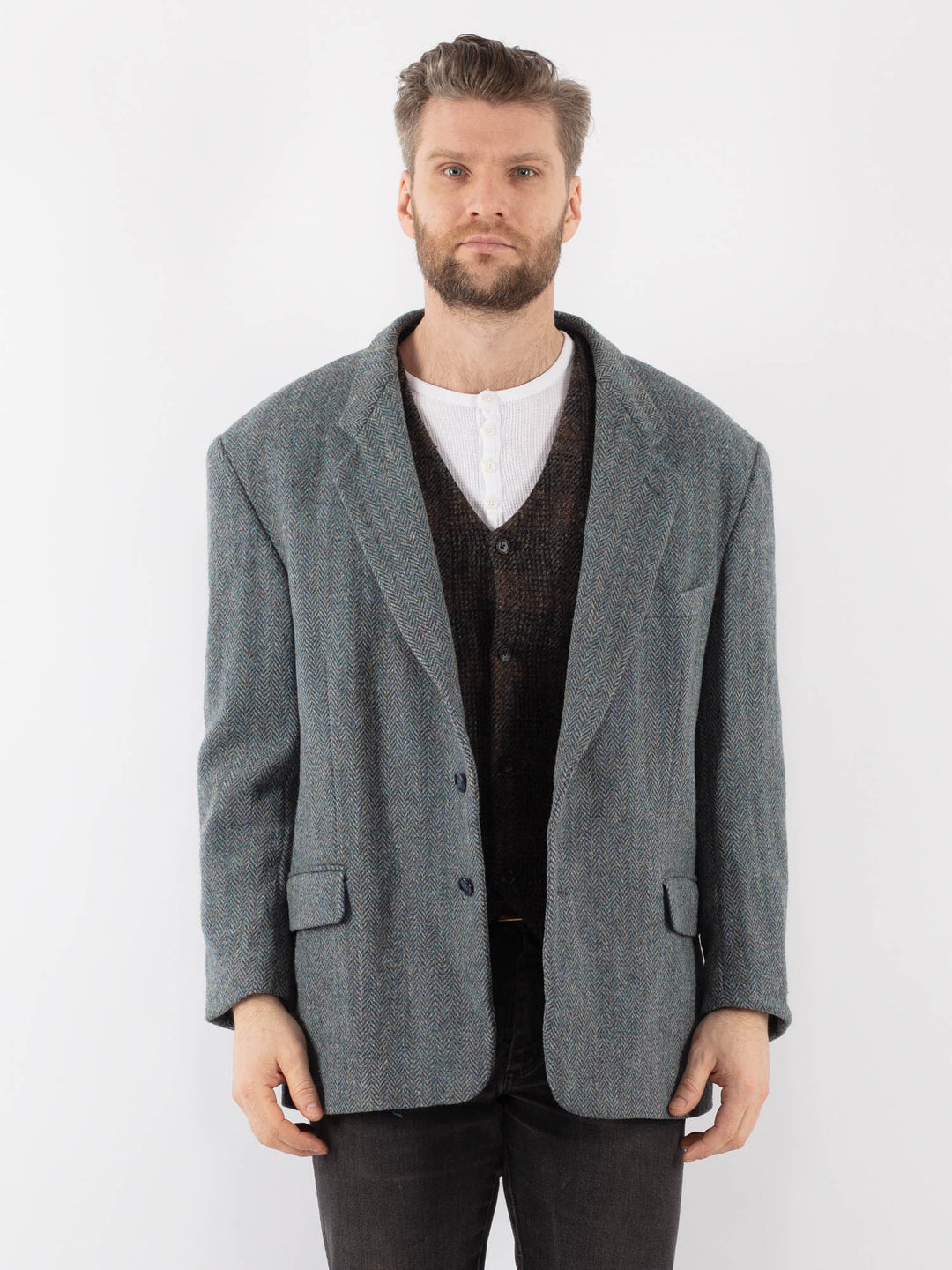 Vintage 70's Men Harris Tweed Jacket in BlueZ982