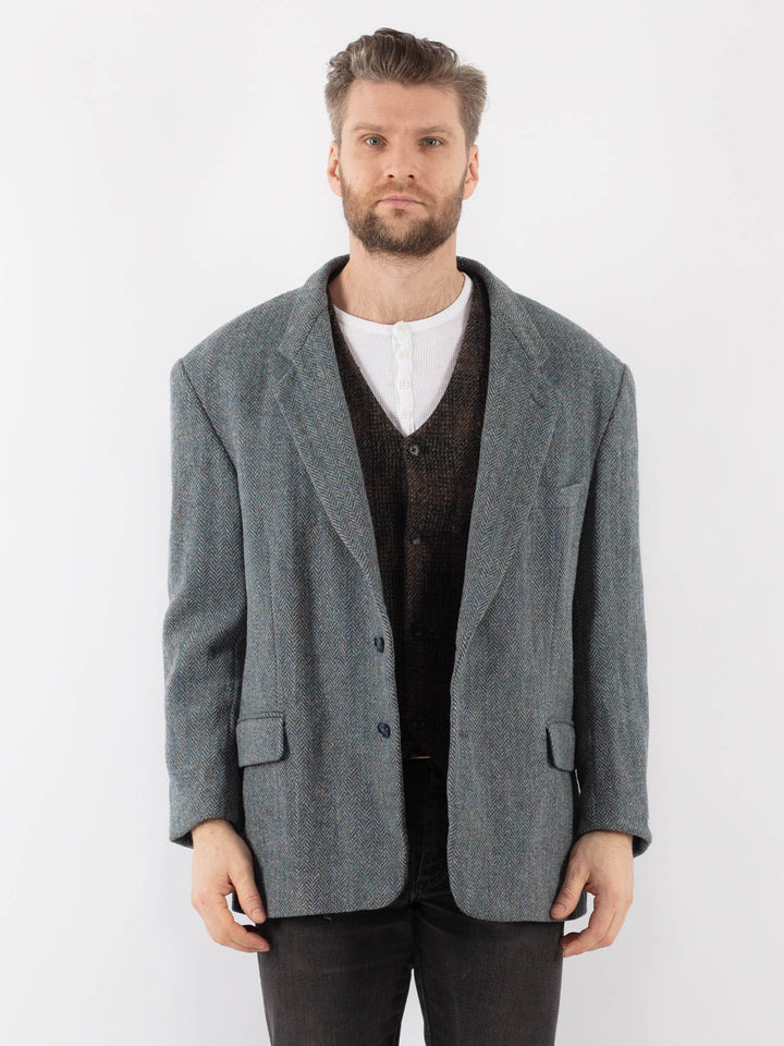 Vintage 70's Men Harris Tweed Jacket in BlueZ982