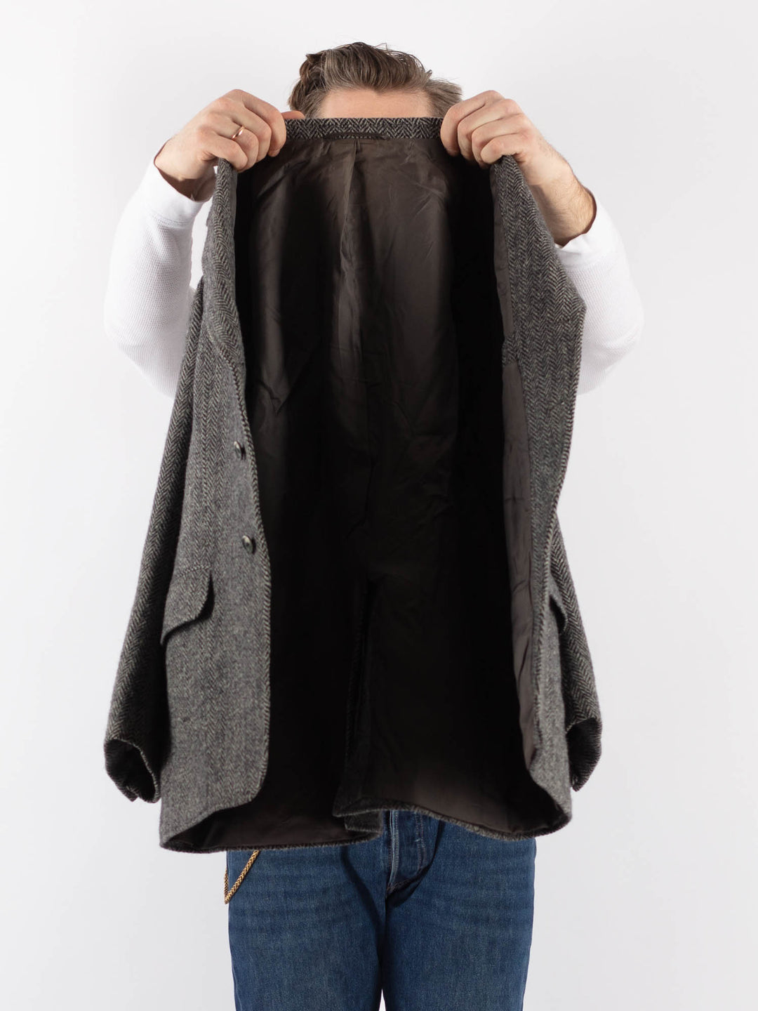 Vintage 70's Men Harris Wool Jacket in GrayZ1196