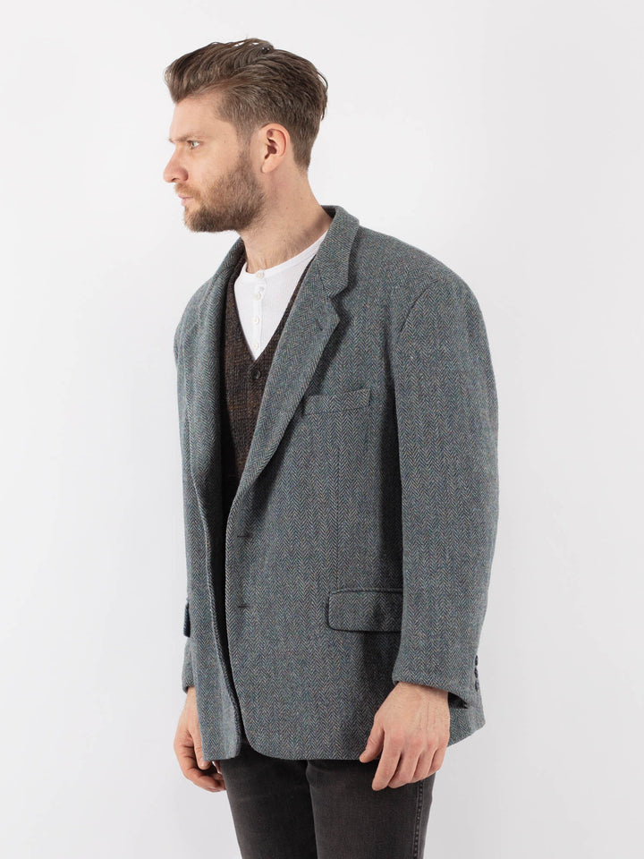 Vintage 70's Men Harris Tweed Jacket in BlueZ982