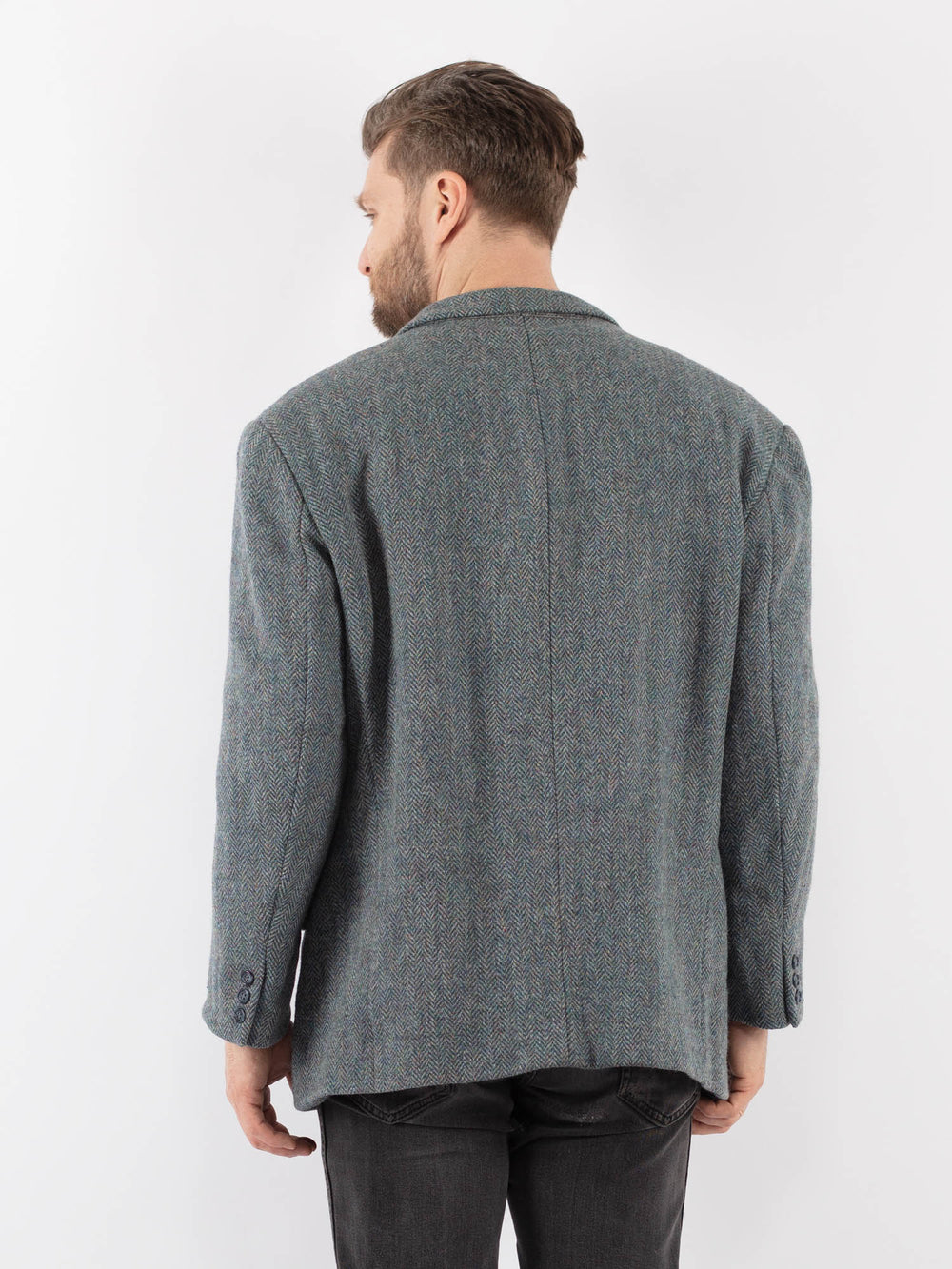 Vintage 70's Men Harris Tweed Jacket in BlueZ982