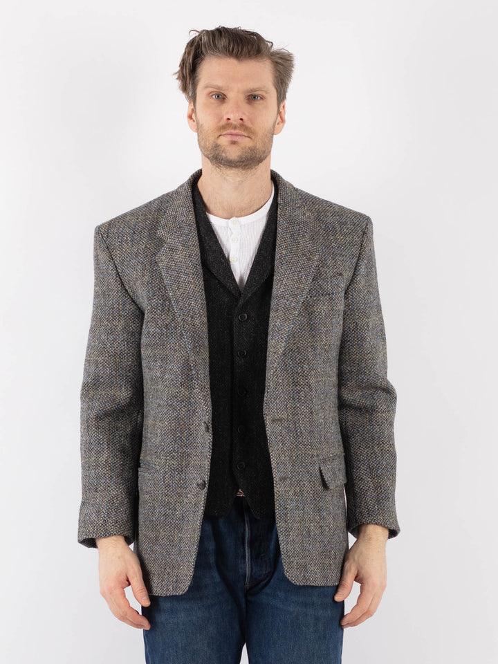 Vintage 70's Men Harris Tweed Jacket in GrayZ1206