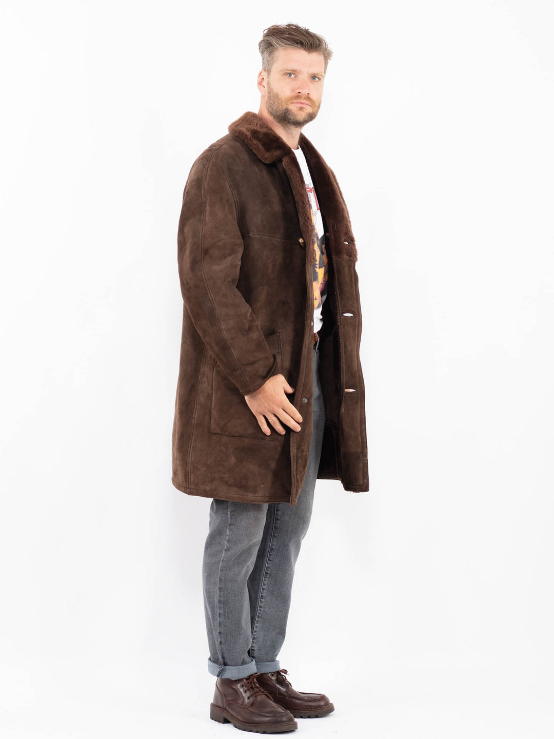 Vintage 70's Men Sheepskin Coat in BrownZ2259
