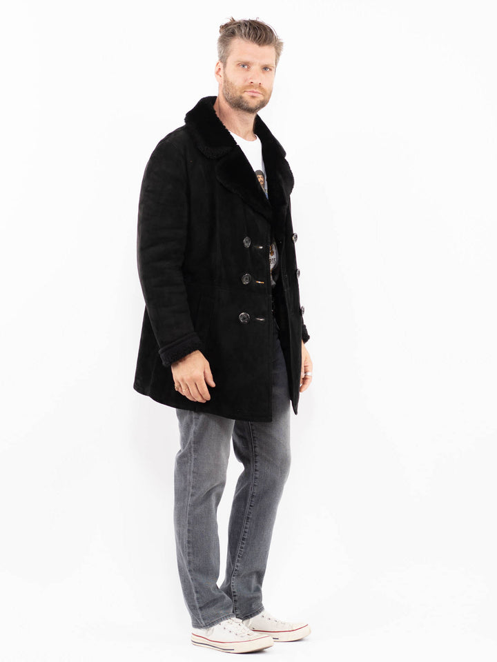 Vintage 70's Men Sheepskin Coat in BlackZ1912