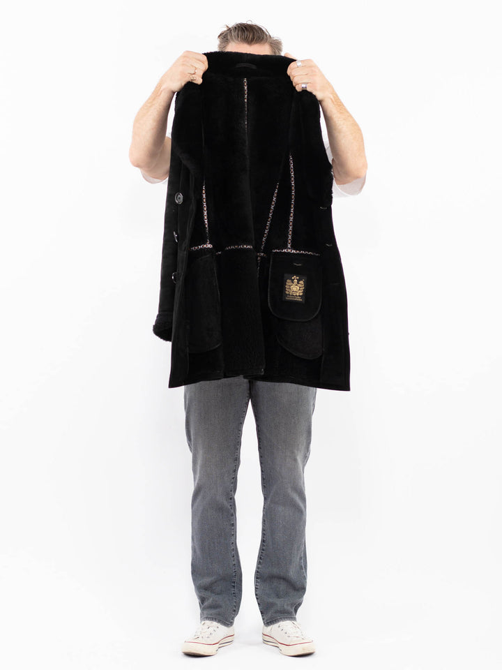 Vintage 70's Men Sheepskin Coat in BlackZ1912
